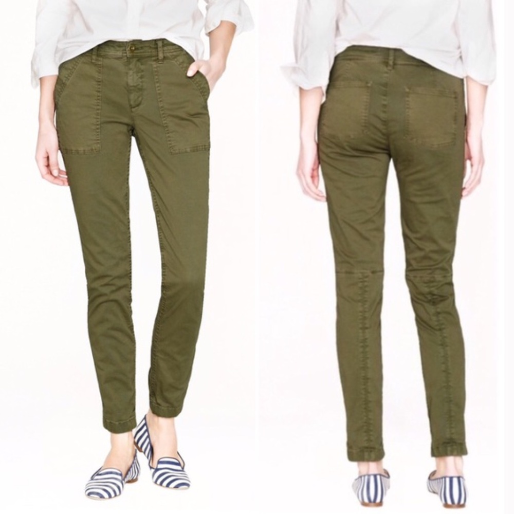 J. Crew Skinny Green Twill Utility Washed Pant